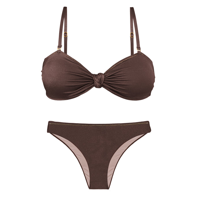 Product Front: Rio De Sol Ensemble Set Shimmer-Coffee Bandeau-Joy Essential